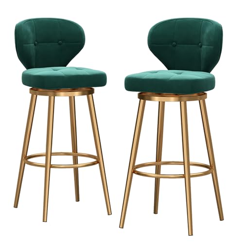 RiouPsithuric 2er-Set Barhocker in Thekenhöhe, 360° drehbare, gepolsterte Samtstühle mit Rückenlehne und Metallbeinen, Mid-Century-Modern-Design für Kücheninsel, 75 cm Sitzhöhe, Grün von RiouPsithuric