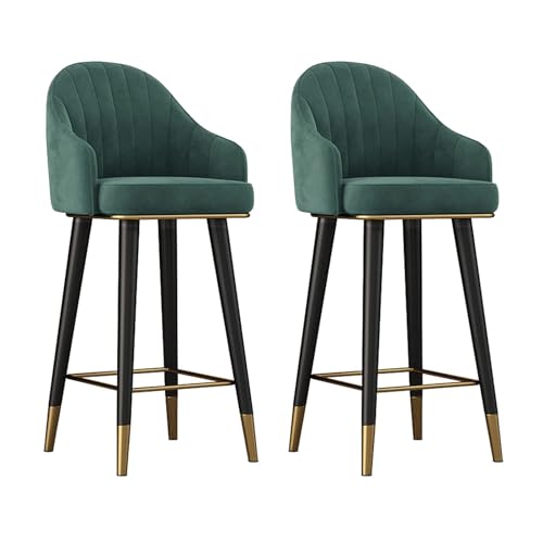 RiouPsithuric 2er-Set Moderne, drehbare Barhocker aus Samt mit Rückenlehne, 65 cm Thekenhöhe, hohe Sitzgelegenheiten für die Küche im Restaurant, stilvolle grüne Polsterstühle von RiouPsithuric