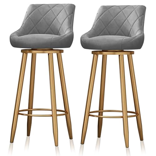 RiouPsithuric 2er-Set Moderne, drehbare Barhocker aus grauem Samt mit Rückenlehne, Inselstühle in Thekenhöhe mit Goldener Fußstütze, stilvolle gepolsterte Barhocker für das Esszimmer in der Küch RiouPsithuric 2er-Set Moderne, drehbare Barhocker aus grauem Samt mit Rückenlehne, Inselstühle in Thekenhöhe mit Goldener Fußstütze, stilvolle gepolsterte Barhocker für das Esszimmer in der Küch von RiouPsithuric