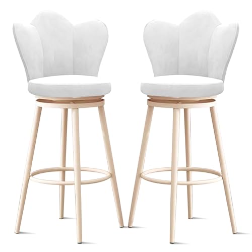 RiouPsithuric 2er-Set Moderne drehbare Barhocker, 65 cm Thekenhöhe, Küchenstühle mit Rückenlehne, Metallbeinen und Fußstütze, ideal für Esszimmer, Inselcafés, Weiß von RiouPsithuric