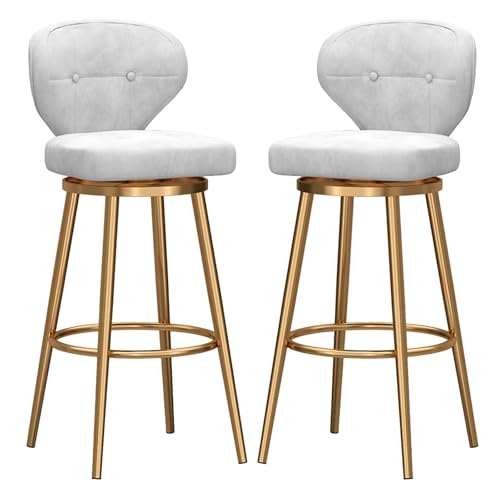 RiouPsithuric 2er-Set Moderne drehbare Barhocker, gepolsterte Stühle in Thekenhöhe mit Rückenlehne, Goldener Metallrahmen für Kücheninsel und Bar, stilvolles weißes Design, 75 cm RiouPsithuric 2er-Set Moderne drehbare Barhocker, gepolsterte Stühle in Thekenhöhe mit Rückenlehne, Goldener Metallrahmen für Kücheninsel und Bar, stilvolles weißes Design, 75 cm von RiouPsithuric