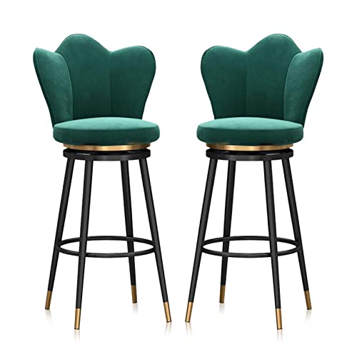 RiouPsithuric 2er-Set Moderne drehbare Barhocker mit Rückenlehne, 65 cm Thekenhöhe, Küchenstühle, Metallbeine und Fußstütze, stilvolle grüne Stühle für das Insel-Esszimmer von RiouPsithuric