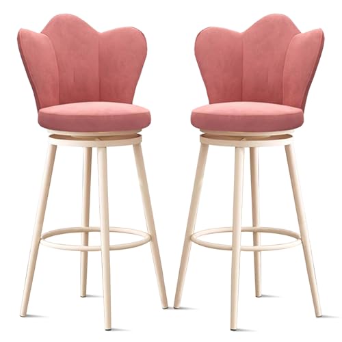 RiouPsithuric 2er-Set Moderne drehbare Barhocker mit Rückenlehne, rosa Stühle in Thekenhöhe, Metallbeine und Fußstütze, ideal für Kücheninsel, Esszimmer, Cafés – 65 cm von RiouPsithuric