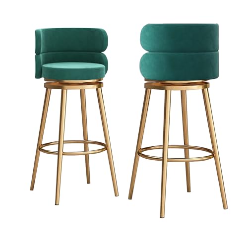 RiouPsithuric 2er-Set Moderne drehbare Barhocker mit Rückenlehne und Fußstütze, 65 cm Thekenhöhe für Kücheninsel-Esszimmer, stilvolle grüne Polsterung, perfekte Wohnräume von RiouPsithuric