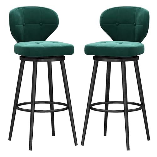 RiouPsithuric 2er-Set Moderne grüne Barhocker mit Drehgelenk, gepolsterte Stühle in Thekenhöhe mit Rückenlehne, schwarzer Metallrahmen für Kücheninsel, Esszimmer und Zuhause – 65 cm von RiouPsithuric
