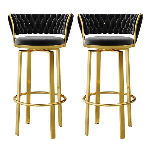 RiouPsithuric 2er-Set drehbare Barhocker, Barhocker in Samthöhe mit gewebter Rückenlehne für Kücheninsel, 65 cm Sitzhöhe, Moderne Schwarze Stühle für das Esszimmer von RiouPsithuric