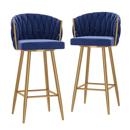 RiouPsithuric 2er-Set drehbare Barhocker, Stühle in Thekenhöhe aus Samt mit gewebter Rückenlehne und goldenen Metallbeinen, ideal für das Esszimmer auf Einer Kücheninsel, 65 cm Sitzhöhe, stilvol von RiouPsithuric