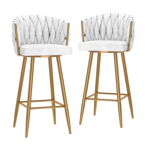 RiouPsithuric 2er-Set drehbare Barhocker, Stühle in Thekenhöhe aus Samt mit gewebter Rückenlehne und goldenen Metallbeinen, stilvolle Möbel für das Esszimmer auf Einer Kücheninsel, 75 cm Sitzhöh von RiouPsithuric