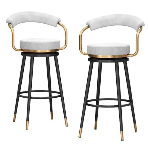 RiouPsithuric 2er-Set drehbare Barhocker, Stühle in Thekenhöhe aus Samt mit hohler Rückenlehne, Mid-Century-Modern-Design, 75 cm Sitzhöhe, Sitzgelegenheit für Kücheninsel, Schwarze Metallbeine, von RiouPsithuric