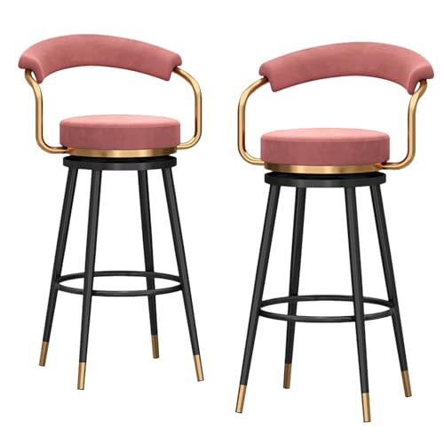 RiouPsithuric 2er-Set drehbare Barhocker, Stühle in Thekenhöhe aus Samt mit hohler Rückenlehne und schwarzen Metallbeinen, modernes Mid-Century-Design, 75 cm Sitzhöhe, stilvolles Pink für die Kü von RiouPsithuric