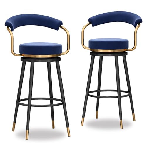 RiouPsithuric 2er-Set drehbare Barhocker, Thekenhöhe, Mid-Century Modern Design, hohe Küchenstühle mit hohler Rückenlehne, 75 cm Sitzfläche, stilvolles Blau für Zuhause von RiouPsithuric