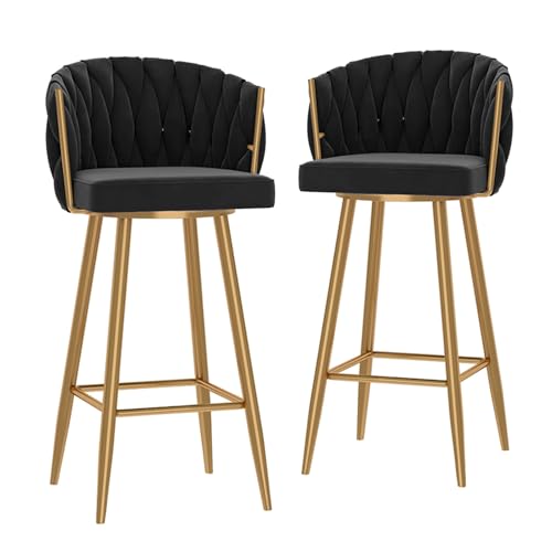 RiouPsithuric 2er-Set drehbare Barhocker – Stühle in Thekenhöhe aus Samt mit gewebter Rückenlehne und goldenen Metallbeinen, perfekt für Kücheninsel oder Esszimmer, 75 cm Sitzhöhe, Elegantes sch von RiouPsithuric