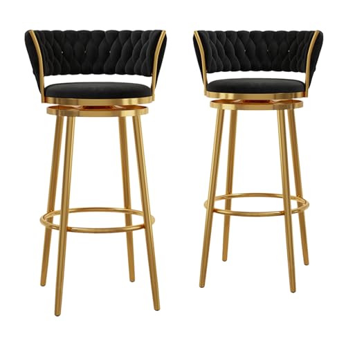 RiouPsithuric 2er-Set drehbare Barhocker aus Samt, Moderne, armlose Stühle in Thekenhöhe mit Rückenlehne, Metallbeine für Kücheninsel, 75 cm Sitzhöhe, stilvolles schwarzes Design von RiouPsithuric