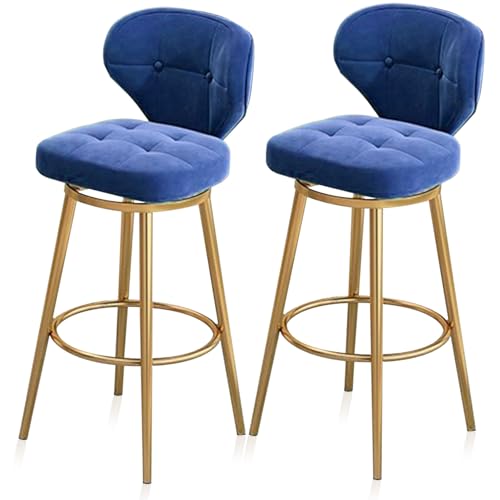 RiouPsithuric 2er-Set drehbare Barhocker aus Samt, Thekenhöhe mit Rückenlehne, goldene Metallbeine, ideal für Kücheninseln, Pubs, Cafés, Restaurants – Blau, 75 cm RiouPsithuric 2er-Set drehbare Barhocker aus Samt, Thekenhöhe mit Rückenlehne, goldene Metallbeine, ideal für Kücheninseln, Pubs, Cafés, Restaurants – Blau, 75 cm von RiouPsithuric