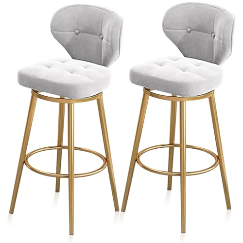 RiouPsithuric 2er-Set drehbare Barhocker aus Samt in Thekenhöhe mit Rückenlehne, goldenen Metallbeinen für Kücheninsel, Pub, Café und Restaurant – Elegantes weißes Design, 65 cm von RiouPsithuric