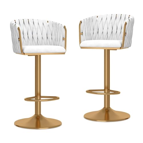 RiouPsithuric 2er-Set drehbare Barhocker aus Samt mit Rückenlehne, höhenverstellbare Kücheninselstühle, gewebtes Polsterdesign, Goldfarbene Metallbeine (Farbe: D) von RiouPsithuric