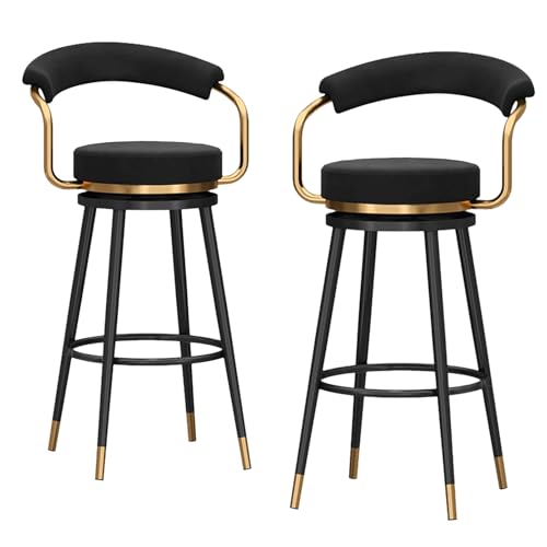 RiouPsithuric 2er-Set drehbare Barhocker aus Samt mit hohler Rückenlehne, Mid-Century-Modern-Design, Thekenhöhe 65 cm, ideal für Kücheninseln, Schwarze Metallbeine, stilvolle Stühle von RiouPsithuric