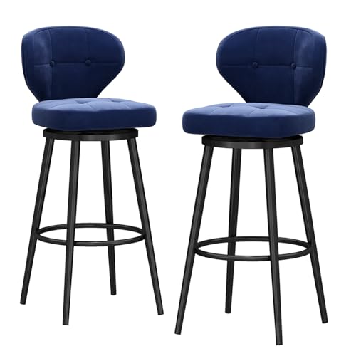 RiouPsithuric 2er-Set drehbare Barhocker aus blauem Samt mit Rückenlehne und Metallbeinen, stilvolle Sitzgelegenheiten für die Kücheninsel, 75 cm Sitzhöhe, Moderne Polsterstühle RiouPsithuric 2er-Set drehbare Barhocker aus blauem Samt mit Rückenlehne und Metallbeinen, stilvolle Sitzgelegenheiten für die Kücheninsel, 75 cm Sitzhöhe, Moderne Polsterstühle von RiouPsithuric