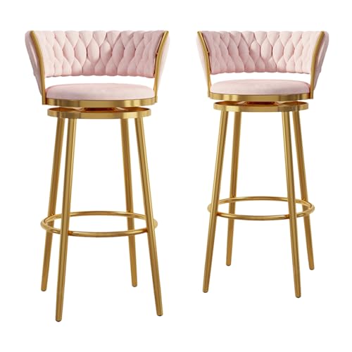 RiouPsithuric 2er-Set drehbare Barhocker aus rosa Samt, Moderne Stühle in Thekenhöhe mit Rückenlehne und Metallbeinen, armloses Design für Kücheninsel, 65 cm Sitzfläche RiouPsithuric 2er-Set drehbare Barhocker aus rosa Samt, Moderne Stühle in Thekenhöhe mit Rückenlehne und Metallbeinen, armloses Design für Kücheninsel, 65 cm Sitzfläche von RiouPsithuric