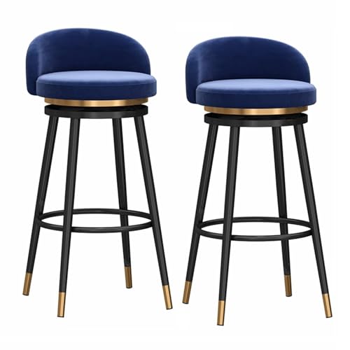 RiouPsithuric 2er-Set drehbare Barhocker für die Küche im Landhausstil – 360°-Sitzfläche mit Samtpolsterung und Rückenlehne, goldene Metallbeine, Thekenhöhe (74,5 cm, blau), moderner Komfort und von RiouPsithuric