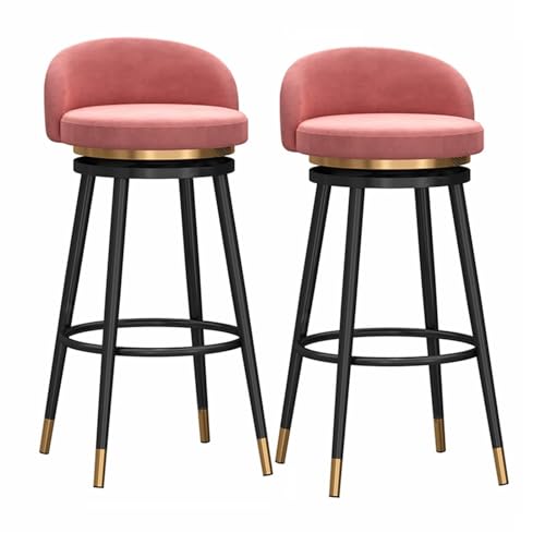 RiouPsithuric 2er-Set drehbare Barhocker im Landhausstil für die Küche – 360°-Sitzfläche mit Samtpolsterung, rosa, Thekenhöhe mit Rückenlehne, stilvolle goldene Metallbeine, 65 cm (25,59 Zoll) von RiouPsithuric