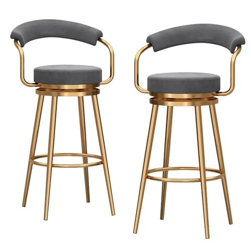 RiouPsithuric 2er-Set drehbare Barhocker in Thekenhöhe mit hohler Rückenlehne, mit Samt gepolsterte Stühle für Kücheninseln, goldene Metallbeine, 65 cm Sitzhöhe, stilvolles graues Design RiouPsithuric 2er-Set drehbare Barhocker in Thekenhöhe mit hohler Rückenlehne, mit Samt gepolsterte Stühle für Kücheninseln, goldene Metallbeine, 65 cm Sitzhöhe, stilvolles graues Design von RiouPsithuric