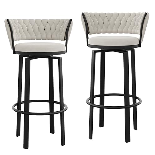 RiouPsithuric 2er-Set drehbare Barhocker mit gewebter Rückenlehne und Fußstütze, 75 cm Thekenhöhe, Stühle für Kücheninsel, Pub, Bistro, Restaurant – stilvolles weißes Design RiouPsithuric 2er-Set drehbare Barhocker mit gewebter Rückenlehne und Fußstütze, 75 cm Thekenhöhe, Stühle für Kücheninsel, Pub, Bistro, Restaurant – stilvolles weißes Design von RiouPsithuric