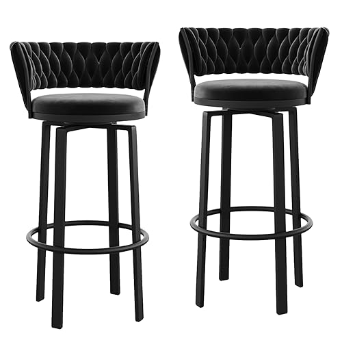 RiouPsithuric 2er-Set drehbare Barhocker mit gewebter Rückenlehne und Fußstütze, Stühle in Thekenhöhe für Kücheninsel, Bistro und Pub – 75 cm Sitzhöhe, stilvolles schwarzes Design RiouPsithuric 2er-Set drehbare Barhocker mit gewebter Rückenlehne und Fußstütze, Stühle in Thekenhöhe für Kücheninsel, Bistro und Pub – 75 cm Sitzhöhe, stilvolles schwarzes Design von RiouPsithuric