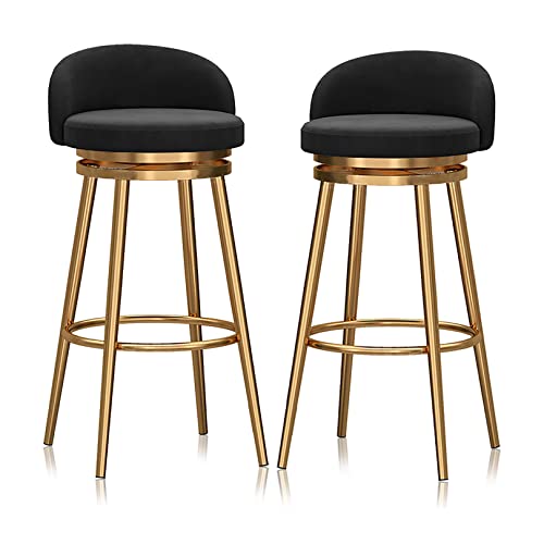 RiouPsithuric 2er-Set goldene Barhocker, 360° drehbare Stühle mit Samtpolsterung für die Küchentheke, 65 cm Höhe, stilvolles modernes Design, Schwarz und Akzentdekor von RiouPsithuric
