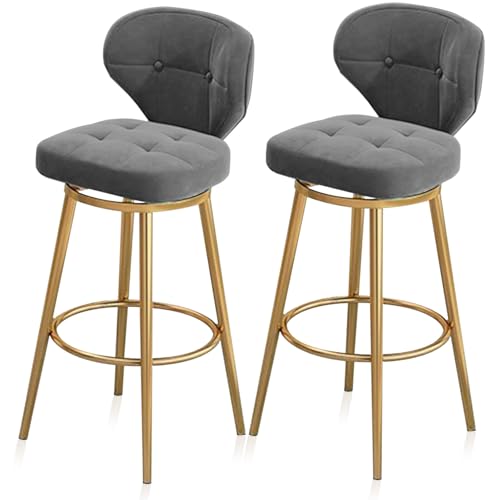 RiouPsithuric 2er-Set graue drehbare Barhocker – höhenverstellbare gepolsterte Thekenstühle mit Metallbeinen und -lehne für Kücheninsel, Frühstücksbar, Esszimmer, 65 cm von RiouPsithuric