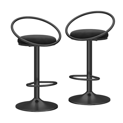 RiouPsithuric 2er-Set höhenverstellbare, drehbare Barhocker – Moderne Küchen- und Esszimmerstühle aus Samt mit hohler Fußstütze und stilvoller Theke für die Hausbar, Schwarze Basis, von RiouPsithuric