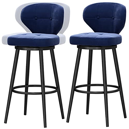RiouPsithuric 360° drehbare Barhocker aus Samt, Stühle in Thekenhöhe mit Rückenlehne für Kücheninsel, rustikales Design, 136 kg Tragkraft, 2er-Set, Blau, 75 cm von RiouPsithuric