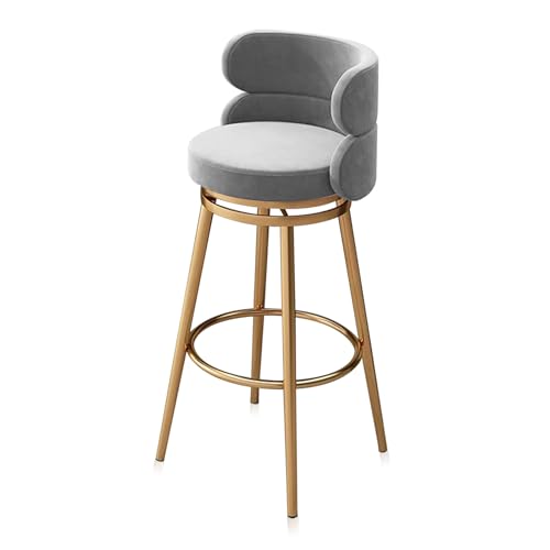 RiouPsithuric 360° drehbarer Barhocker aus Samt mit Rückenlehne, Stuhl in Thekenhöhe für Kücheninsel und Esszimmer, goldene Metallbeine, stilvolle graue Polsterung, 75 cm Höhe, 1er-Set RiouPsithuric 360° drehbarer Barhocker aus Samt mit Rückenlehne, Stuhl in Thekenhöhe für Kücheninsel und Esszimmer, goldene Metallbeine, stilvolle graue Polsterung, 75 cm Höhe, 1er-Set von RiouPsithuric