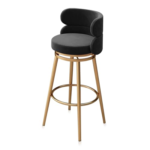RiouPsithuric 360° drehbarer Barhocker aus Samt mit Rückenlehne, Thekenhöhe 65 cm, goldene Metallbeine, stilvoller Kücheninselstuhl für Esszimmer und Kneipen, einzelne Schwarze Sitzfläche RiouPsithuric 360° drehbarer Barhocker aus Samt mit Rückenlehne, Thekenhöhe 65 cm, goldene Metallbeine, stilvoller Kücheninselstuhl für Esszimmer und Kneipen, einzelne Schwarze Sitzfläche von RiouPsithuric