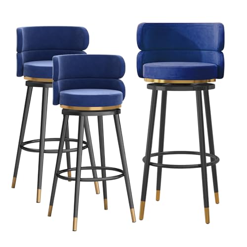 RiouPsithuric 3er-Set, drehbare Barhocker mit Samtpolsterung und niedriger Rückenlehne, 65 cm Sitzhöhe, Metallrahmen und Fußstütze, stilvolle Blaue Stühle in Thekenhöhe für Küche und Esszimmer RiouPsithuric 3er-Set, drehbare Barhocker mit Samtpolsterung und niedriger Rückenlehne, 65 cm Sitzhöhe, Metallrahmen und Fußstütze, stilvolle Blaue Stühle in Thekenhöhe für Küche und Esszimmer von RiouPsithuric