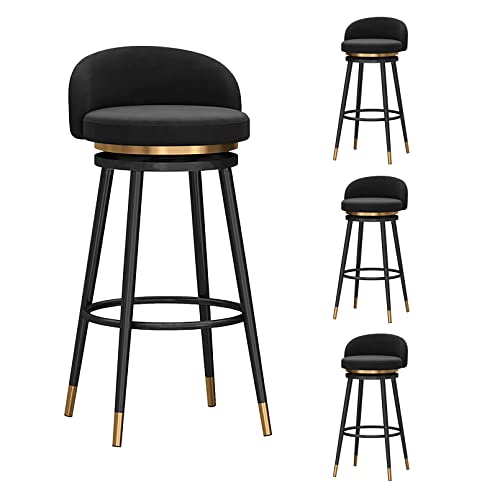 RiouPsithuric 3er-Set Barhocker aus Samt mit 360°-Drehung, schwarzen Metallbeinen, 65 cm Höhe – stilvolle Polstersitzgelegenheiten für Küche, Esszimmer oder Zuhause von RiouPsithuric