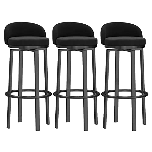 RiouPsithuric 3er-Set Moderne Barhocker aus Samt mit 360°-Drehung, 65 cm Sitzhöhe, Stühle in Thekenhöhe für Kücheninsel, Rückenlehnen-Design, stilvolle Schwarze Polsterung von RiouPsithuric