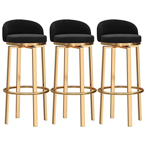 RiouPsithuric 3er-Set Moderne Barhocker aus Samt mit Rückenlehne, 65 cm Thekenhöhe, goldene Metallbeine, stilvolle Sitzgelegenheiten für die Kücheninsel, schwarzer Drehstuhl für Zuhause & von RiouPsithuric