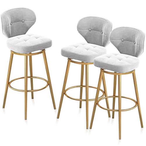 RiouPsithuric 3er-Set Moderne Barhocker aus Samt mit goldenem Fuß, Drehstühle in Thekenhöhe für Kücheninsel und Esszimmer, stilvolles weißes Design, 75 cm von RiouPsithuric
