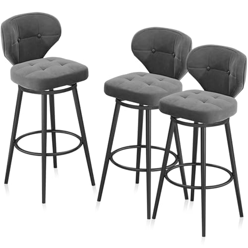 RiouPsithuric 3er-Set Moderne drehbare Barhocker, armlose Thekenstühle mit Rückenlehne und Fußstütze, Metallbeine für Kücheninsel, Pub, Restaurant, Grau, 65 cm RiouPsithuric 3er-Set Moderne drehbare Barhocker, armlose Thekenstühle mit Rückenlehne und Fußstütze, Metallbeine für Kücheninsel, Pub, Restaurant, Grau, 65 cm von RiouPsithuric
