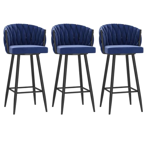 RiouPsithuric 3er-Set drehbare Barhocker, Barhocker in Samthöhe mit gewebter Rückenlehne für Kücheninsel, 75 cm Sitzhöhe, stilvolle Blaue Stühle für das Esszimmer von RiouPsithuric