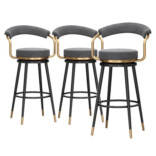 RiouPsithuric 3er-Set drehbare Barhocker, Moderne, samtgepolsterte Stühle in Küchenthekenhöhe, Design mit hohler Rückenlehne, stilvolle graue Barhocker, 65 cm Sitzhöhe, perfekt für die Inneneinr RiouPsithuric 3er-Set drehbare Barhocker, Moderne, samtgepolsterte Stühle in Küchenthekenhöhe, Design mit hohler Rückenlehne, stilvolle graue Barhocker, 65 cm Sitzhöhe, perfekt für die Inneneinr von RiouPsithuric
