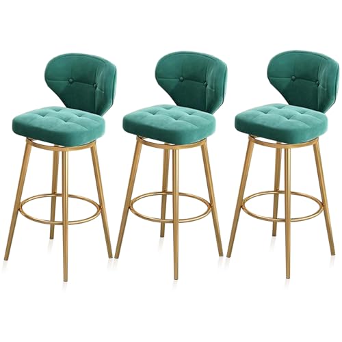 RiouPsithuric 3er-Set drehbare Barhocker aus Samt, 75 cm Thekenhöhe, Stühle mit Rückenlehne, goldene Metallbeine für Kücheninsel, Pub, Café, Restaurants – stilvolles grünes Design von RiouPsithuric