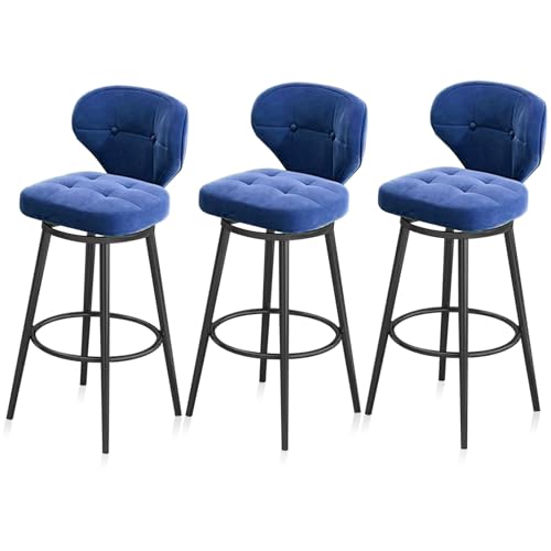 RiouPsithuric 3er-Set drehbare Barhocker aus Samt, 75 cm Thekenhöhe mit Rückenlehne, stilvolle Sitzgelegenheit für die Kücheninsel, blau gepolstert, Schwarze Metallbeine für den Einsatz in Kneip RiouPsithuric 3er-Set drehbare Barhocker aus Samt, 75 cm Thekenhöhe mit Rückenlehne, stilvolle Sitzgelegenheit für die Kücheninsel, blau gepolstert, Schwarze Metallbeine für den Einsatz in Kneip von RiouPsithuric