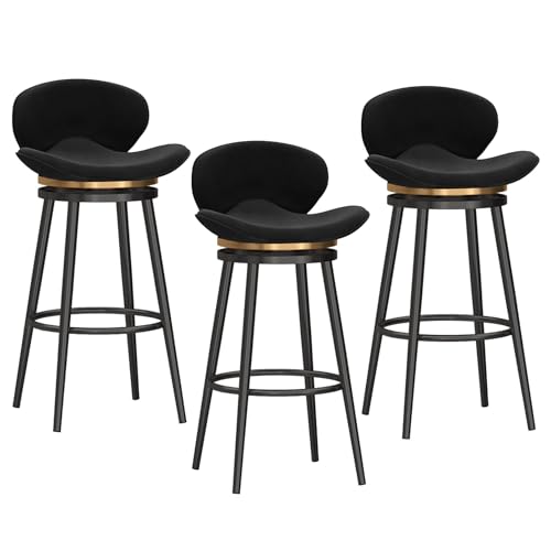 RiouPsithuric 3er-Set drehbare Barhocker aus Samt, gepolsterte Stühle in Thekenhöhe mit niedriger Rückenlehne, stilvolle Beine und Fußstütze aus schwarzem Metall, modernes 75 cm hohes Design für von RiouPsithuric