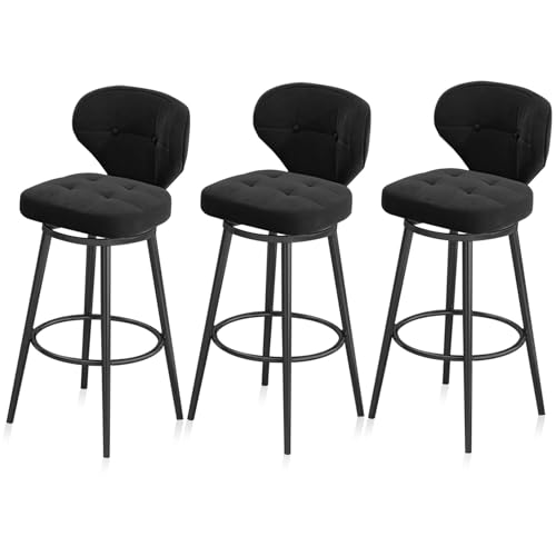RiouPsithuric 3er-Set drehbare Barhocker aus Samt in Thekenhöhe mit Rückenlehne, schwarzen Metallbeinen, stilvolle Sitzgelegenheiten für die Kücheninsel für Zuhause, Pub, Café, Restaurant – 75 c RiouPsithuric 3er-Set drehbare Barhocker aus Samt in Thekenhöhe mit Rückenlehne, schwarzen Metallbeinen, stilvolle Sitzgelegenheiten für die Kücheninsel für Zuhause, Pub, Café, Restaurant – 75 c von RiouPsithuric