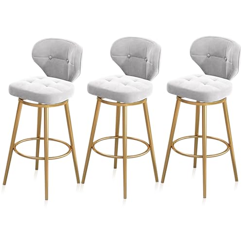 RiouPsithuric 3er-Set drehbare Barhocker aus Samt in Thekenhöhe mit Rückenlehne und goldenen Metallbeinen für Kücheninsel, Pub, Café, Restaurant – stilvolle weiße 65-cm-Sitzfläche RiouPsithuric 3er-Set drehbare Barhocker aus Samt in Thekenhöhe mit Rückenlehne und goldenen Metallbeinen für Kücheninsel, Pub, Café, Restaurant – stilvolle weiße 65-cm-Sitzfläche von RiouPsithuric