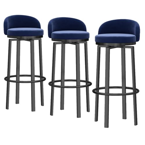 RiouPsithuric 3er-Set drehbare Barhocker aus blauem Samt mit Rückenlehne, gepolsterte Stühle in Thekenhöhe für Kücheninseln, modernes rundes Design, Bequeme Sitzgelegenheiten von RiouPsithuric