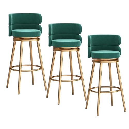 RiouPsithuric 3er-Set drehbare Barhocker aus grünem Samt in Thekenhöhe mit niedriger Rückenlehne, Sitzgelegenheit für Kücheninseln, 75 cm Sitzhöhe, stilvolle Moderne Stühle für das Esszimmer von RiouPsithuric