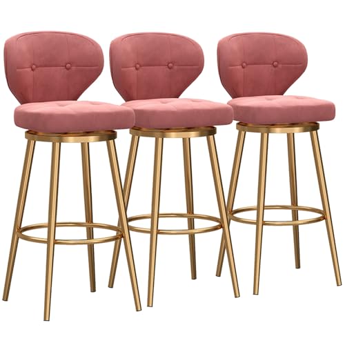 RiouPsithuric 3er-Set drehbare Barhocker in Thekenhöhe mit Rückenlehne, Samtpolsterung in Rosa, Moderne Barhocker mit goldenen Metallbeinen für Kücheninsel, 65 cm hoch RiouPsithuric 3er-Set drehbare Barhocker in Thekenhöhe mit Rückenlehne, Samtpolsterung in Rosa, Moderne Barhocker mit goldenen Metallbeinen für Kücheninsel, 65 cm hoch von RiouPsithuric